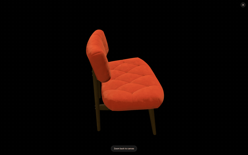 The chair model rotating through a full 360 degrees in the interactive 3D view