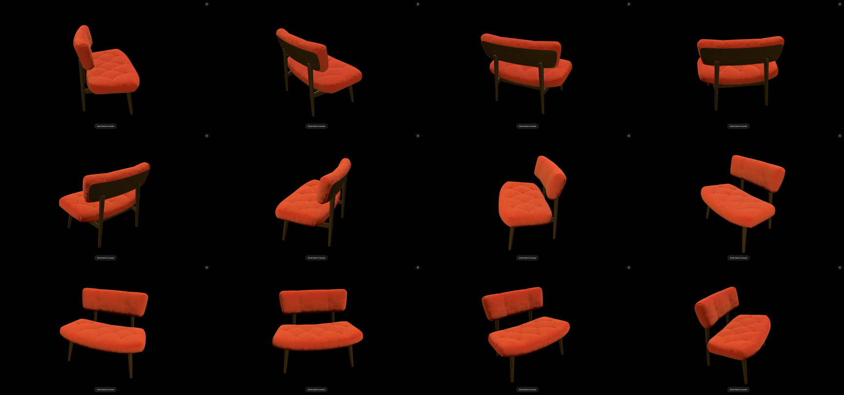 Twelve views of one chair model captured at even 30-degree steps with identical framing, arranged in a grid