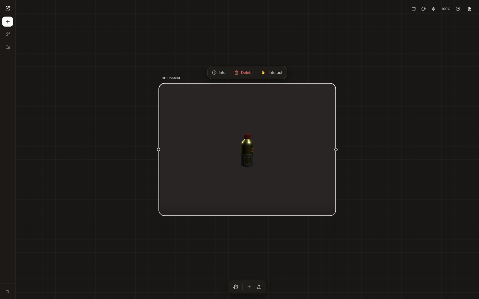 The canvas with the bottle model node placed on it