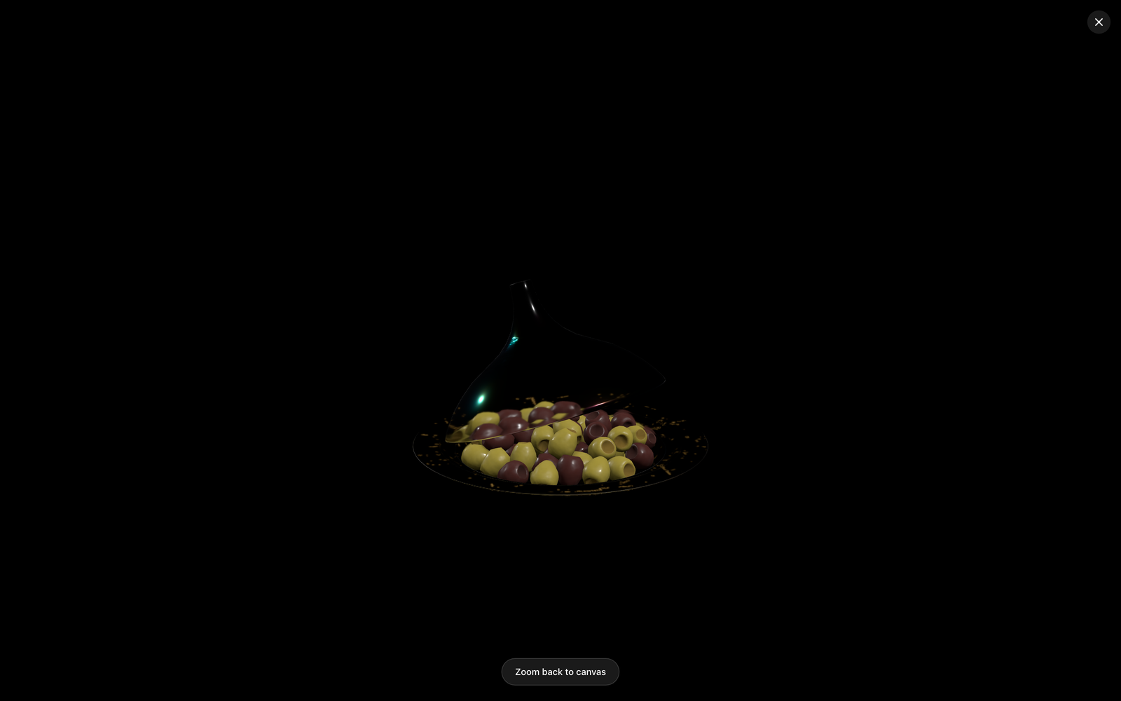 An iridescent metal dish model in the 3D view showing gradient reflections